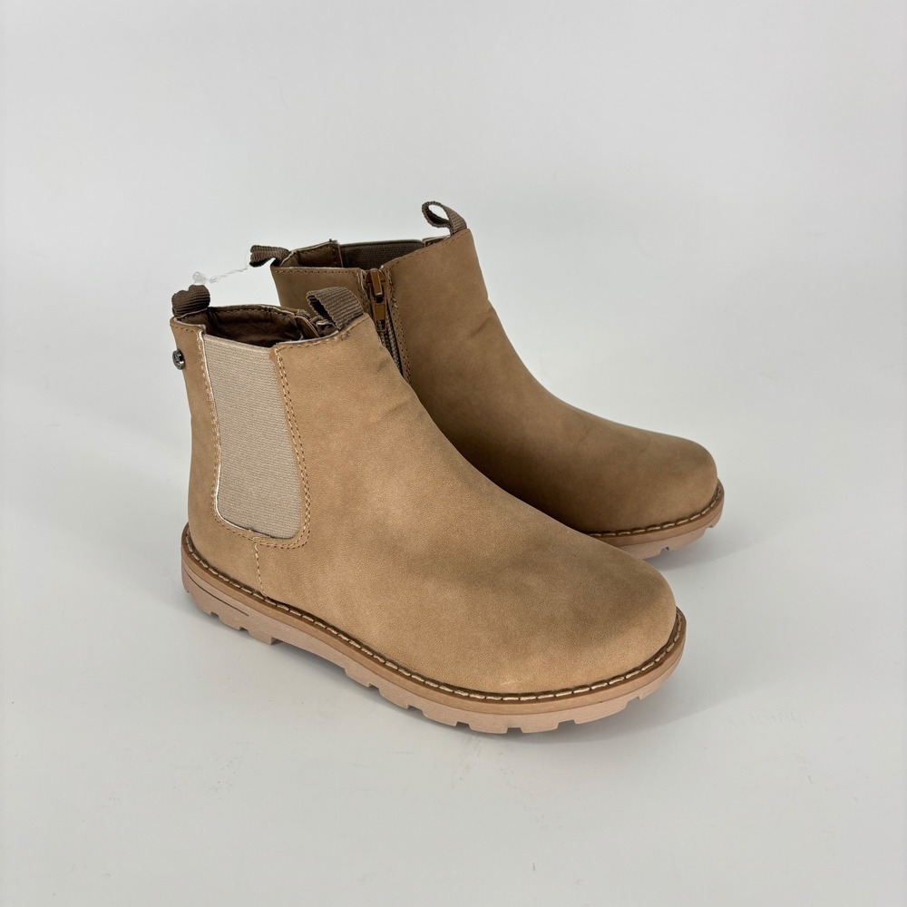 Lucky Brand Lina Chelsea Ankle Boots Tan Kids Size 2 Side Zip Lug Sole Casual